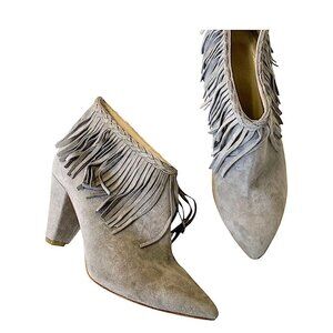 Anine Bing Irmelin Suede Fringe Ankle Boots,  Gray/Taupe,  Size 38EU
